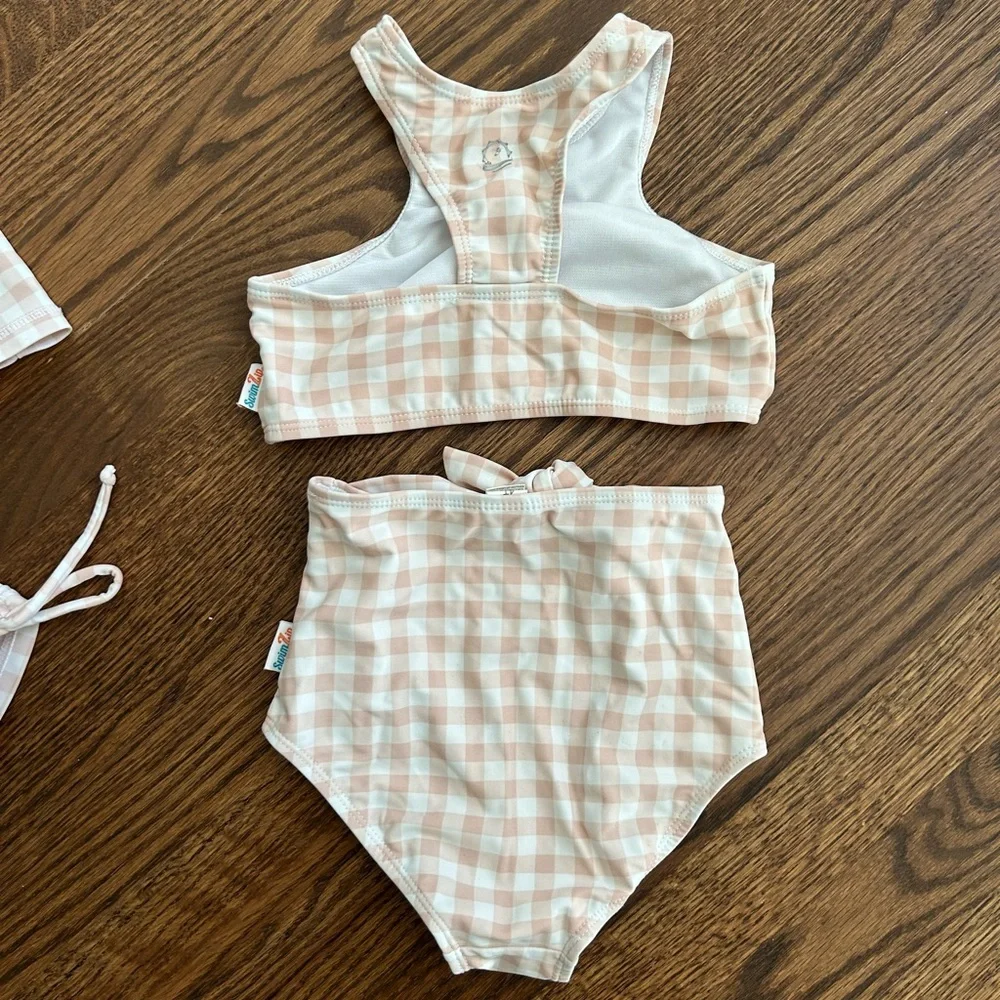 SwimZip Girls Rash Guard + Two Piece Bathing Suit Set UPF 50+ 4T Gingham Pink - Picture 4 of 6